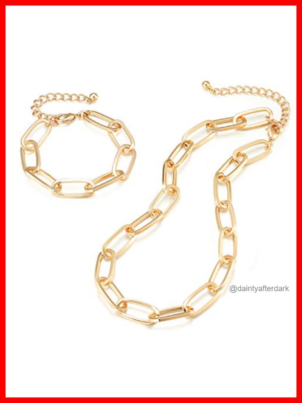 Gold Plated Chunky Paperclip Chain Necklace and Bracelet Set for Women